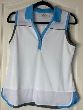 EP Pro Tour Tech Golf Sleeveless Polo White Blue Performance Top M